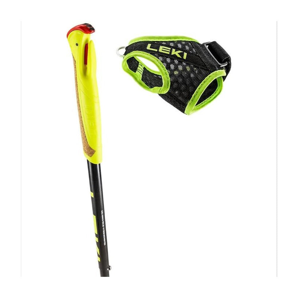 Empuñadura Tiburón 2.0 y dragonera Shark System de los bastones Leki Evotrail FX.One TA Negro Antracita Amarillo, vista en ángulo