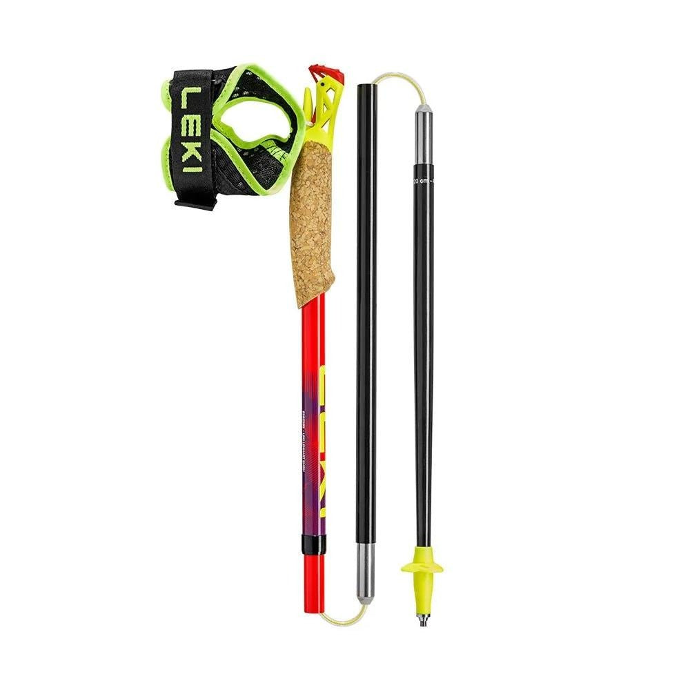 Empuñadura Trail Shark y dragonera de los bastones Leki Ultratrail FX.One Bright Red Violet Neon Yellow, comparativa de diámetro del eje