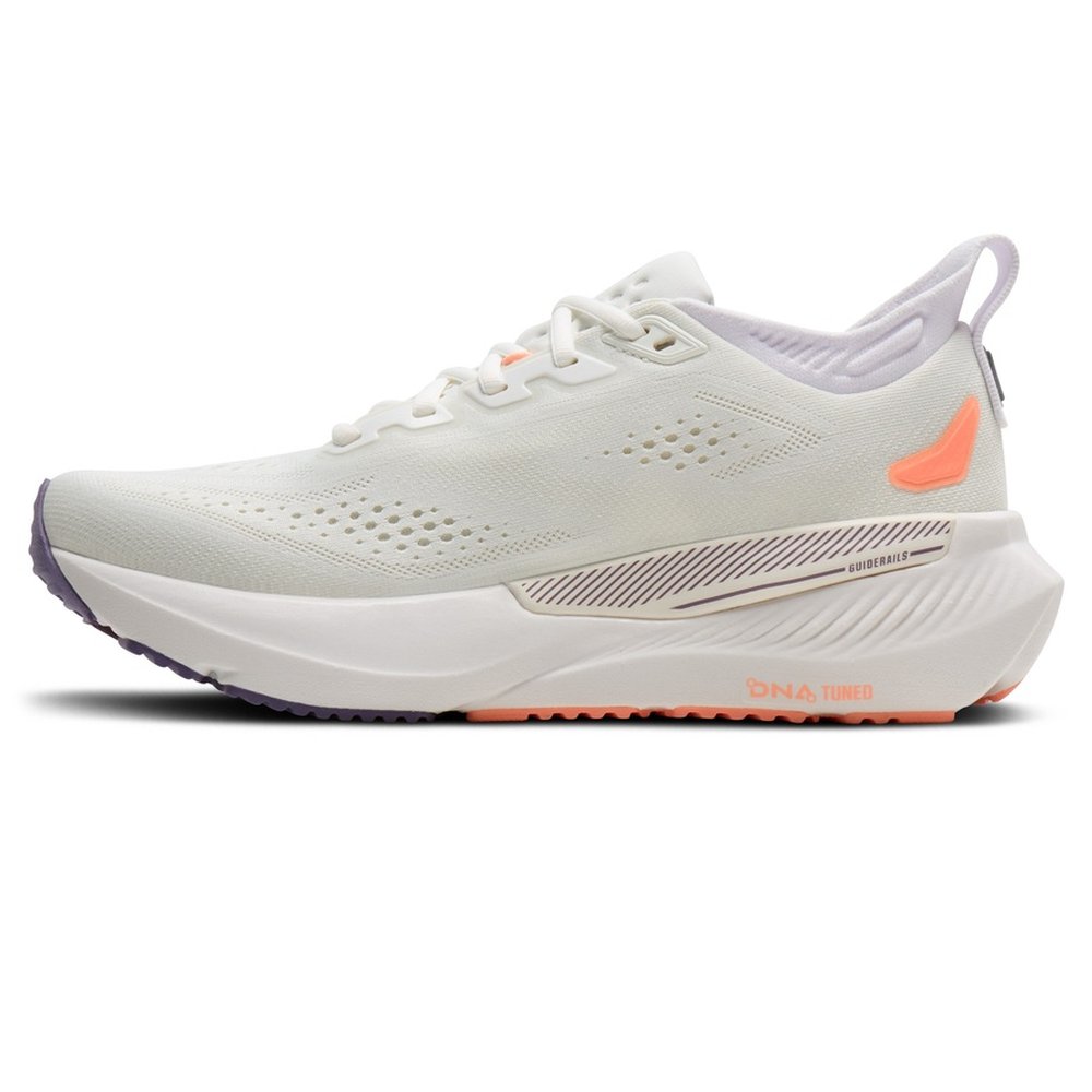 Zapatilla Brooks Glycerin GTS 23 de mujer blanco y lila, vista lateral interior con soporte GuideRails