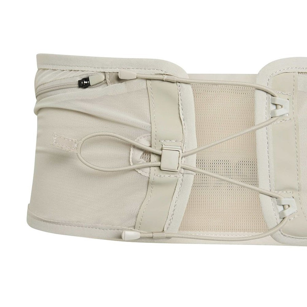 Cinturón Adidas Terrex Xperior Beige, detalle del bolsillo con cremallera y del cordón elástico de ajuste