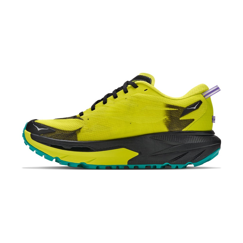 Zapatilla de trail running Hoka One One Mafate 5 amarillo y negro, vista lateral interior