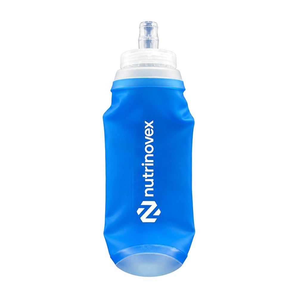Soft flask Nutrinovex 500 ml azul con logo blanco, vista frontal
