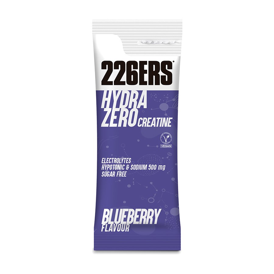 Sobre de bebida hipotónica 226ERS Hydra Zero con creatina sabor Blueberry (arándano), vista frontal
