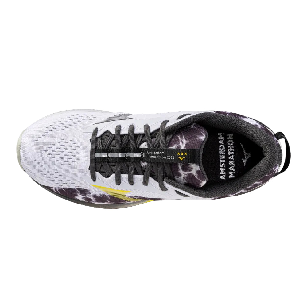 Mizuno Wave Rider 30 Amsterdam - vista superior etiqueta edicion Amsterdam Marathon 2026