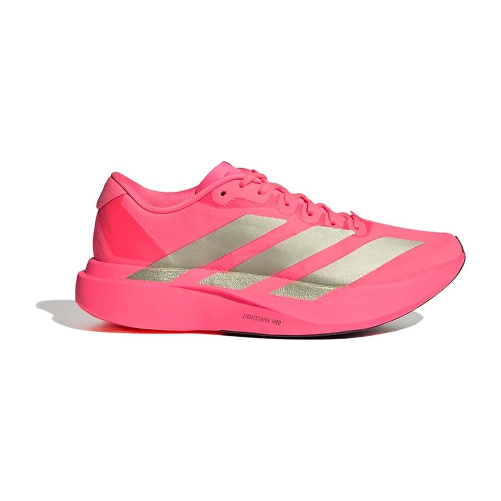 Zapatilla de running Adidas Adizero Evo SL Woven mujer rosa coral y dorado, vista lateral exterior