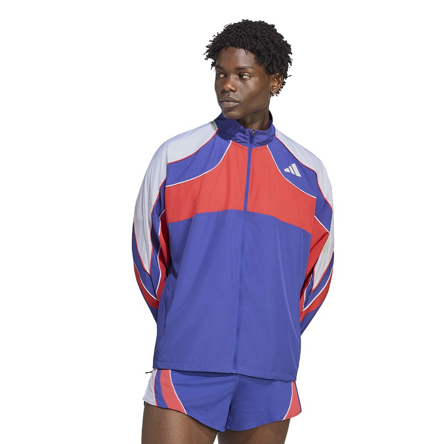 Chaqueta Adidas Adizero Archive azul y roja para hombre, vista frontal