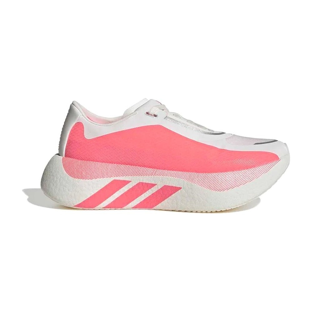 Zapatilla de running Adidas Hyperboost Edge blanco y rosa, vista lateral exterior