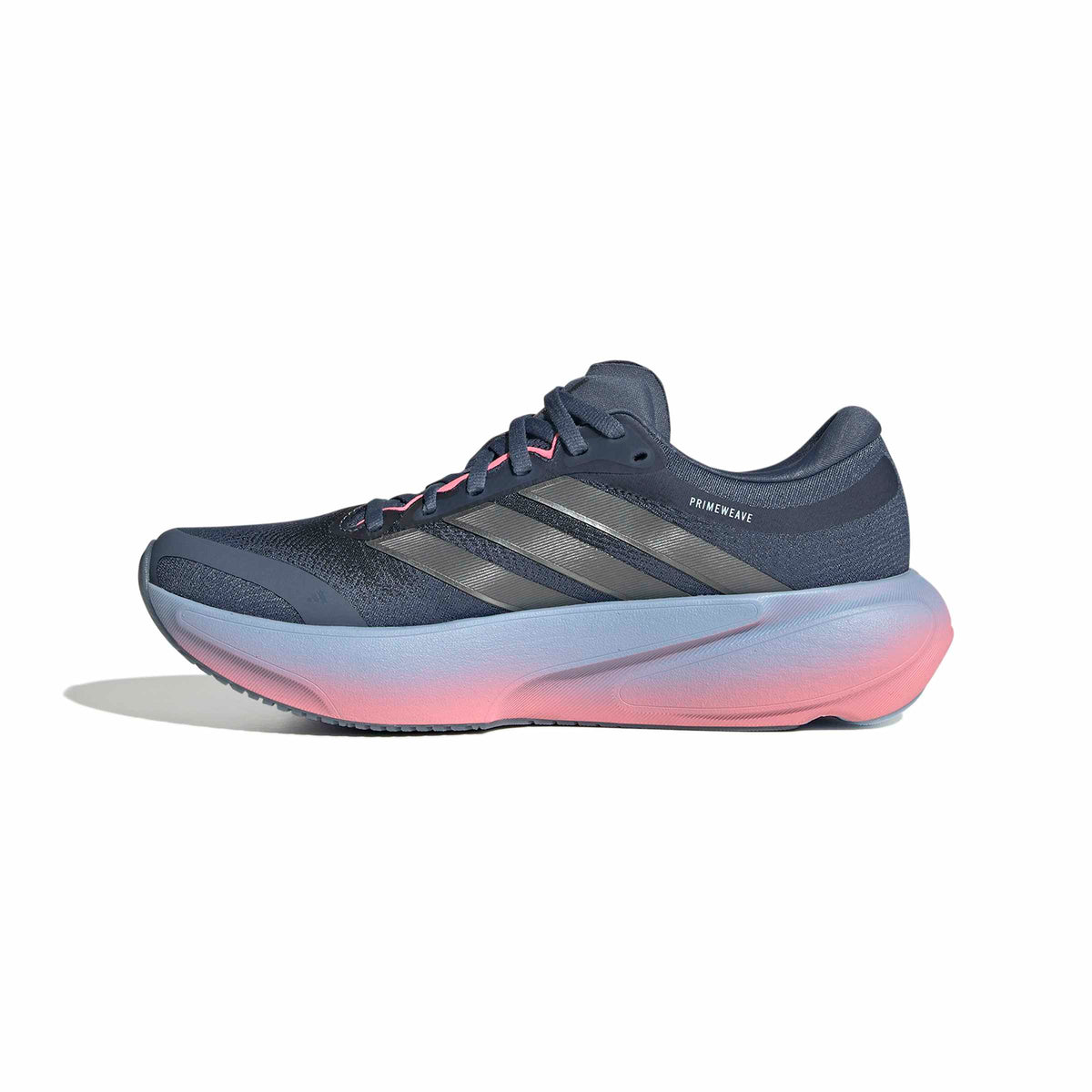 Zapatilla de running Adidas Supernova Rise 3 mujer azul y gris, vista lateral interior con mediasuela azul y rosa