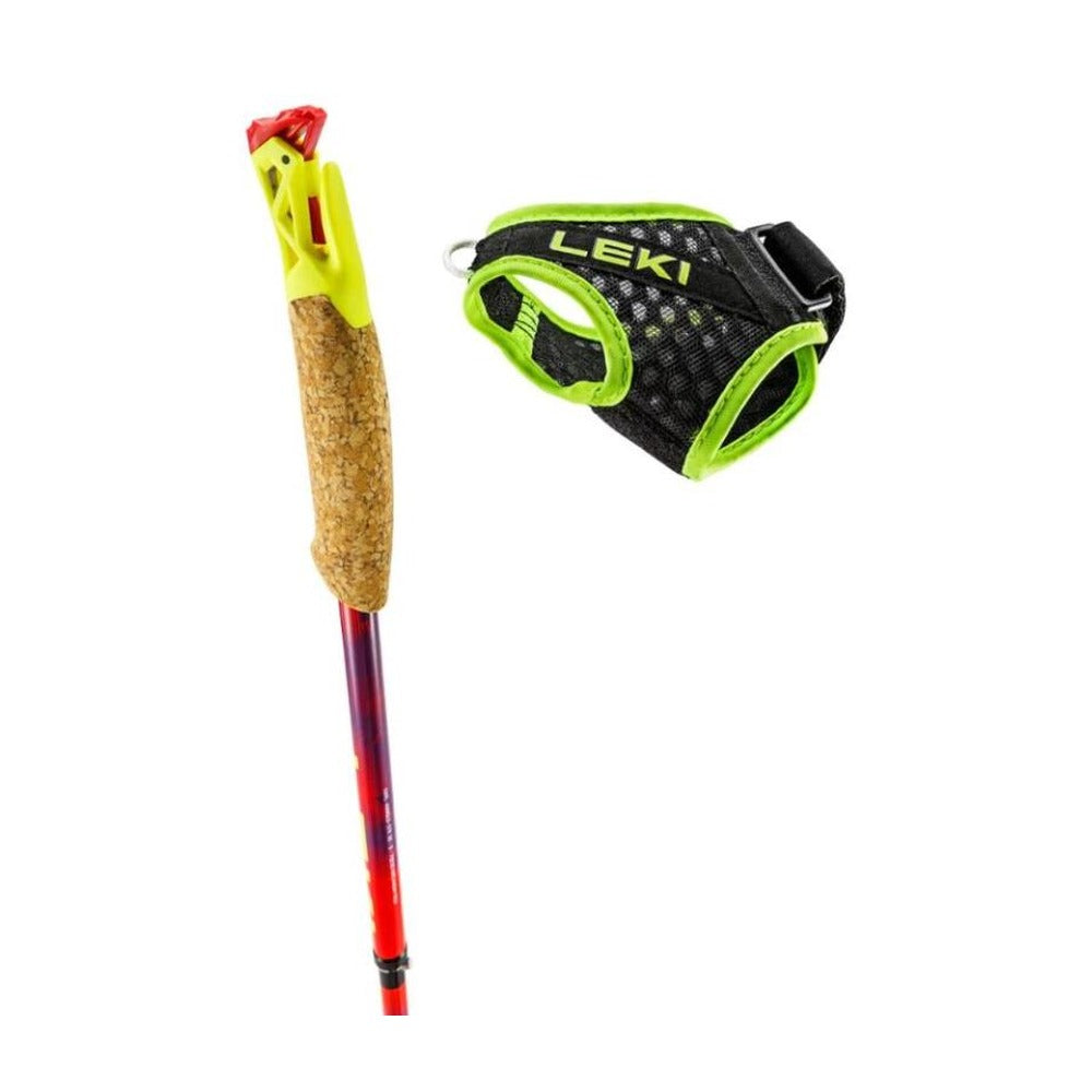 Empuñadura Trail Trigger Shark y dragonera Shark Frame Strap Mesh del bastón Leki Ultratrail FX.One SL Rojo Morado Amarillo, vista de detalle