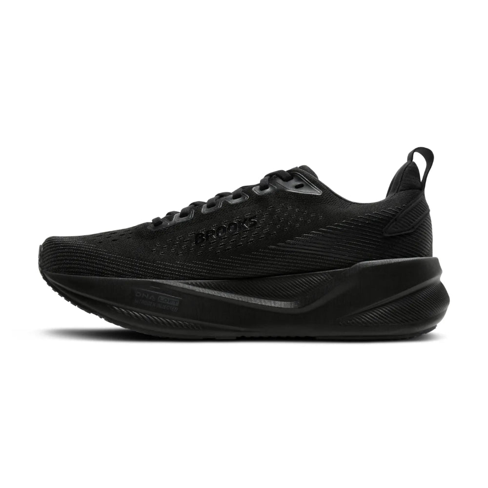 Zapatilla Brooks Ghost Max 4 negra, vista lateral interior con la mediasuela alta de amortiguación