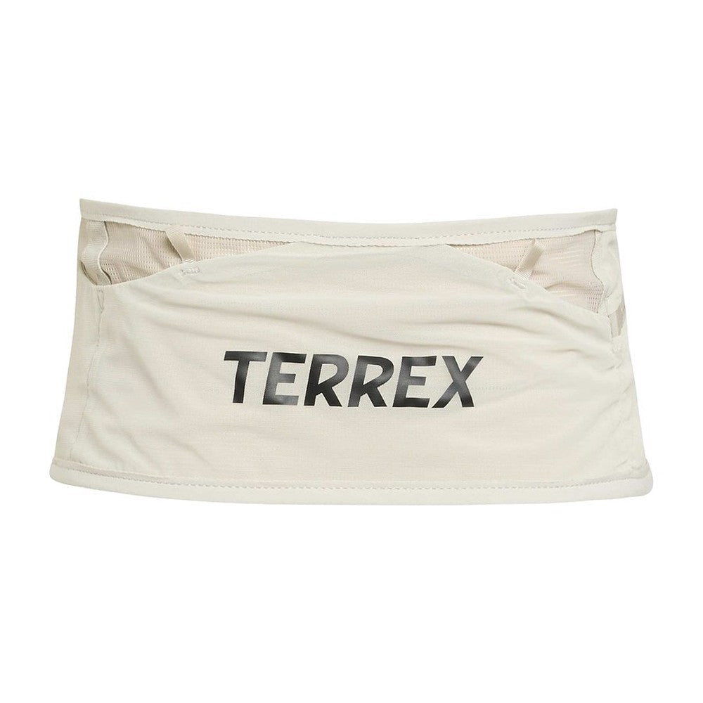 Cinturón Adidas Terrex Xperior Beige de trail running, vista frontal con logo Terrex