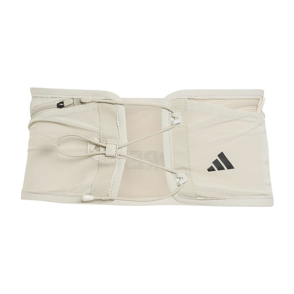 Cinturón Adidas Terrex Xperior Beige abierto, vista trasera con cordón elástico de ajuste y bolsillo con cremallera