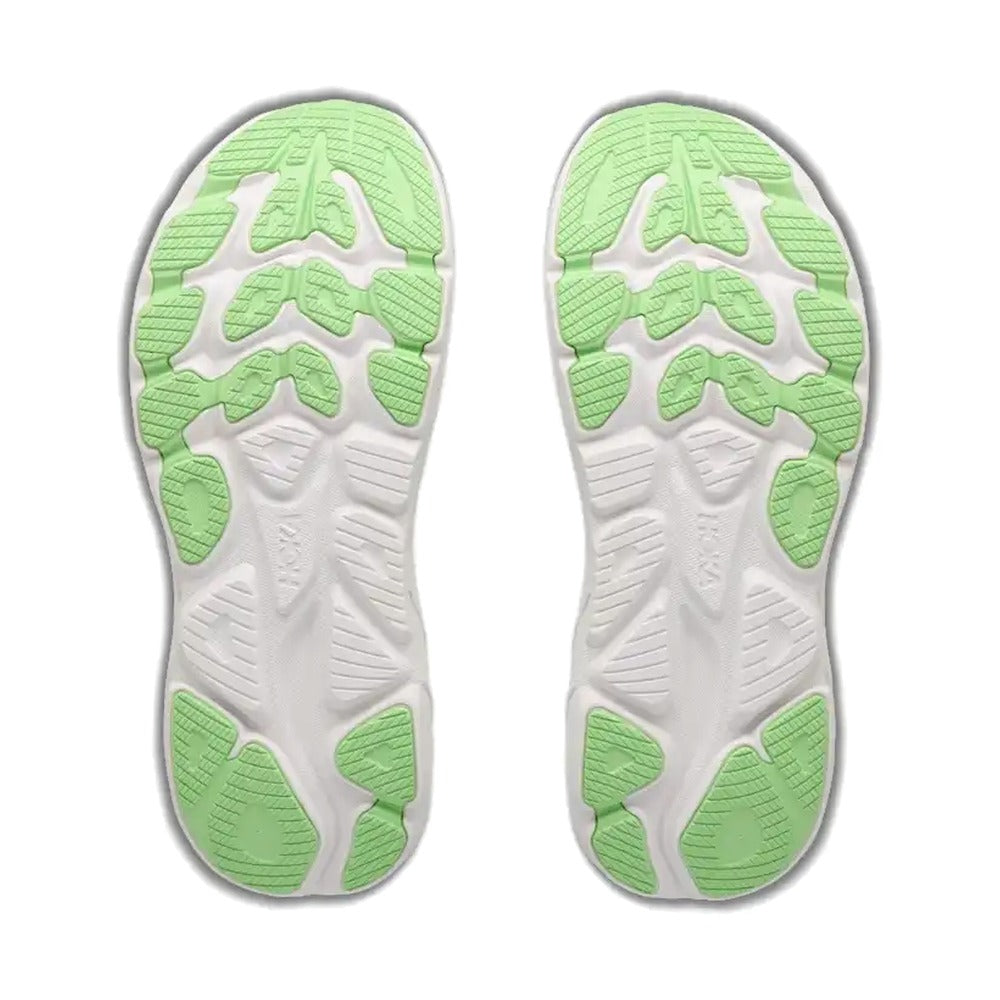 Suela de goma Durabrasion de la zapatilla Hoka Clifton 11 mujer blanco y celeste, vista inferior del par