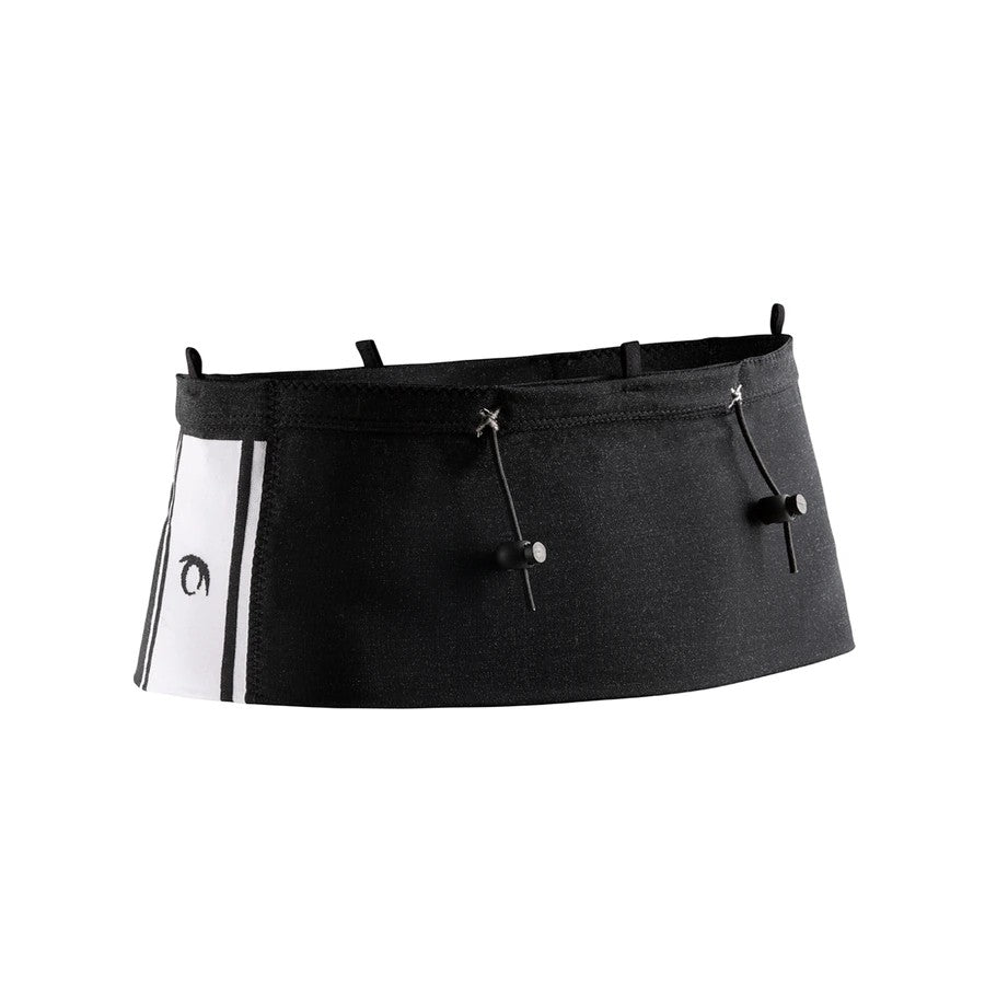 Cinturón porta objetos Lurbel Loop Three negro, vista trasera con cordones elásticos para llevar los bastones