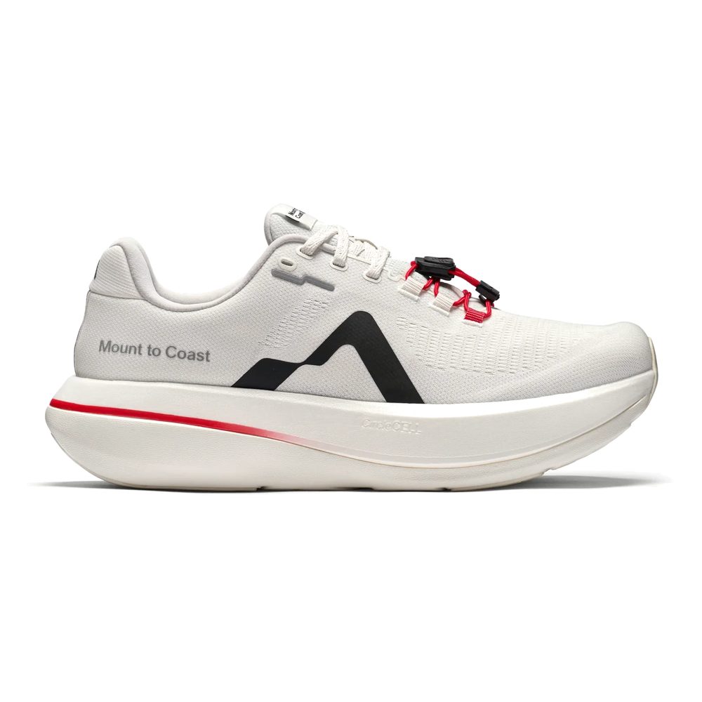 Zapatilla de running para asfalto Mount to Coast C1 blanco y rojo, vista lateral exterior