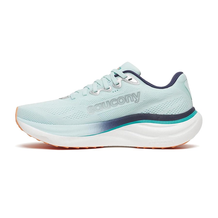 Lateral interior de las zapatillas Saucony Ride 19 Mujer Blanco con suela XT-900
