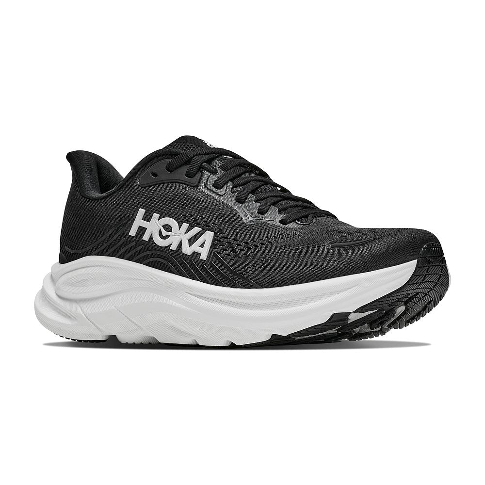 Zapatillas Hoka Clifton 11 Negro Blanco de hombre, vista tres cuartos delantera